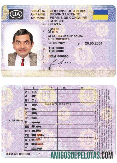 Carta de condução da Ucrânia 2021 presente exemplo